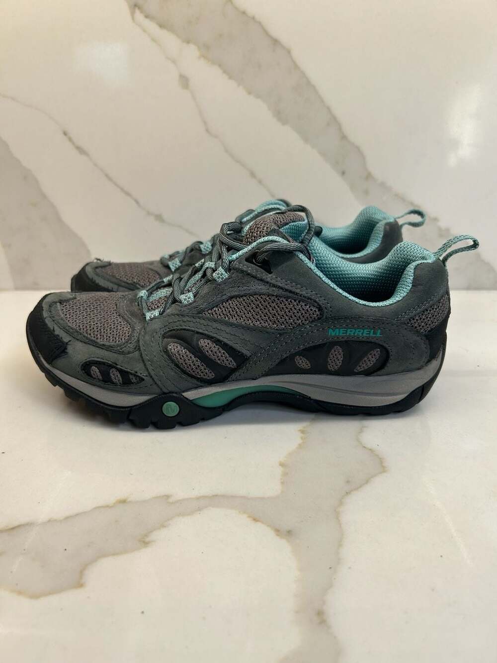 Merrell Azura Hiking Shoes Gray Mineral Blue Trail Walking (Size: 6.5)
